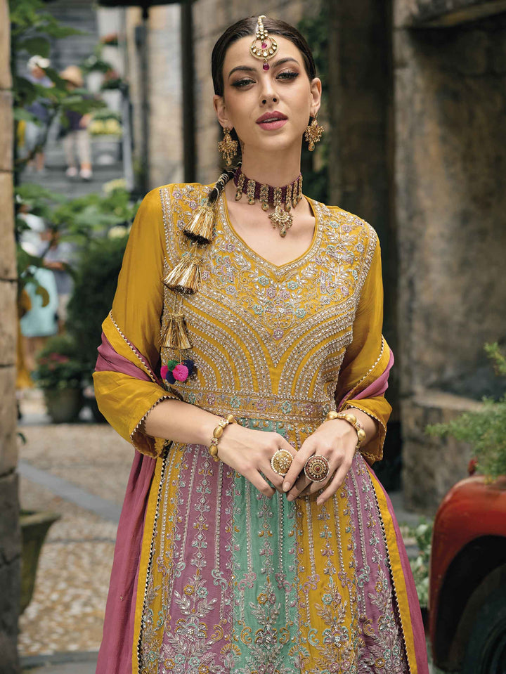 Embroidery Crepe Suit Set With Dupatta &amp; Sharara