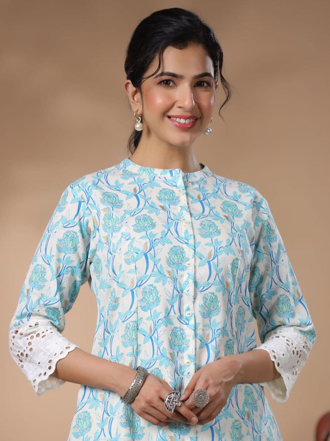Floral Printed Cotton Kurta With Pants