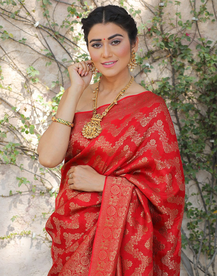 Plain Crepe Woven Zari Jaal Saree