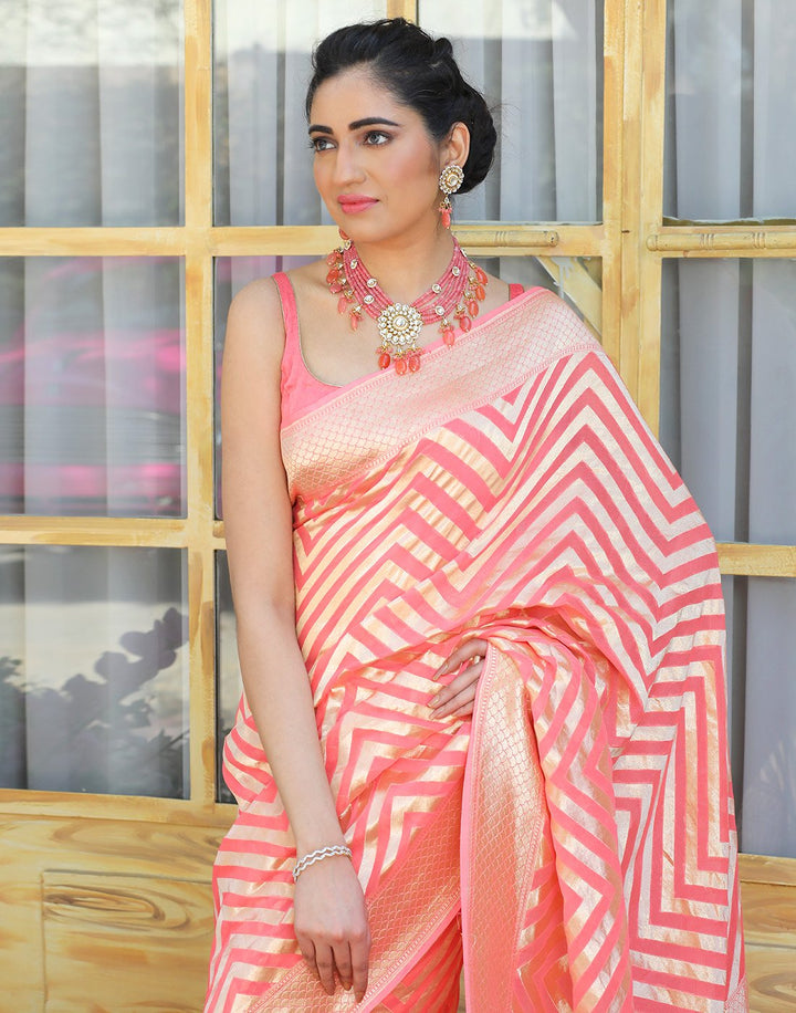 Georgette  Banarasi Khaddi With Zig Zag Stripes