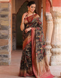 Beautiful Tassar Printed Saree With Antique Zari Border