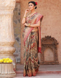 Beautiful Tassar Printed Saree With Antique Zari Border
