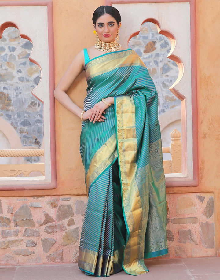 Handloom Silk Saree With Stripe Zari Border