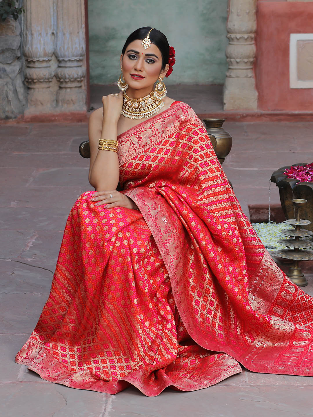 Bandhani Banarasi Woven Saree