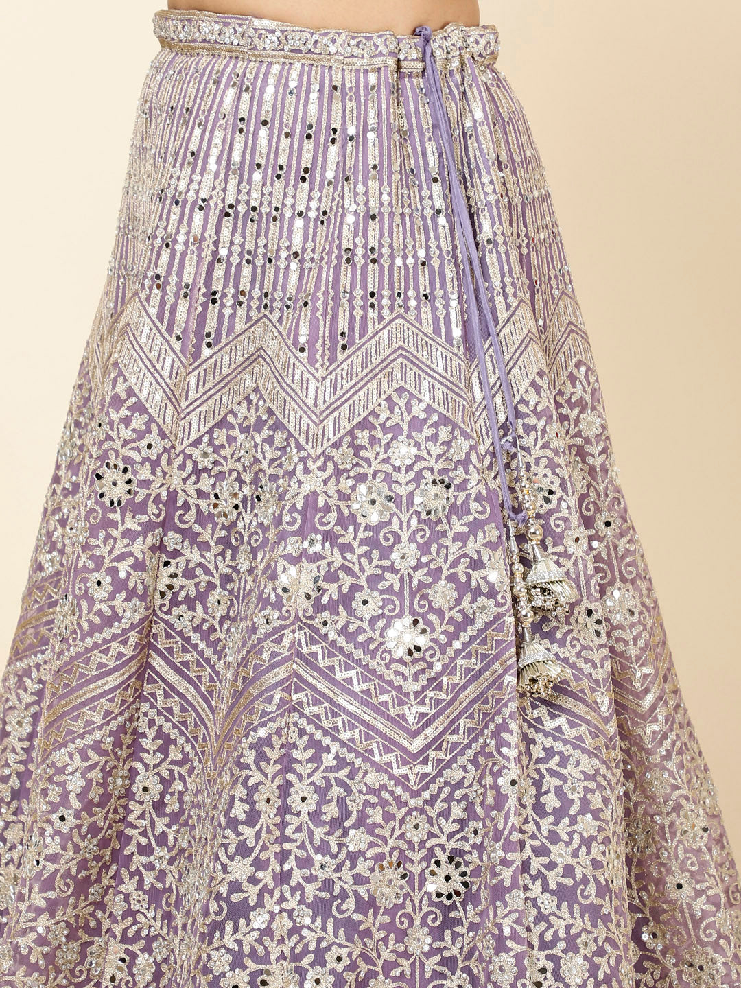 Zari Embroidered Net Choli With Lehenga &amp; Dupatta