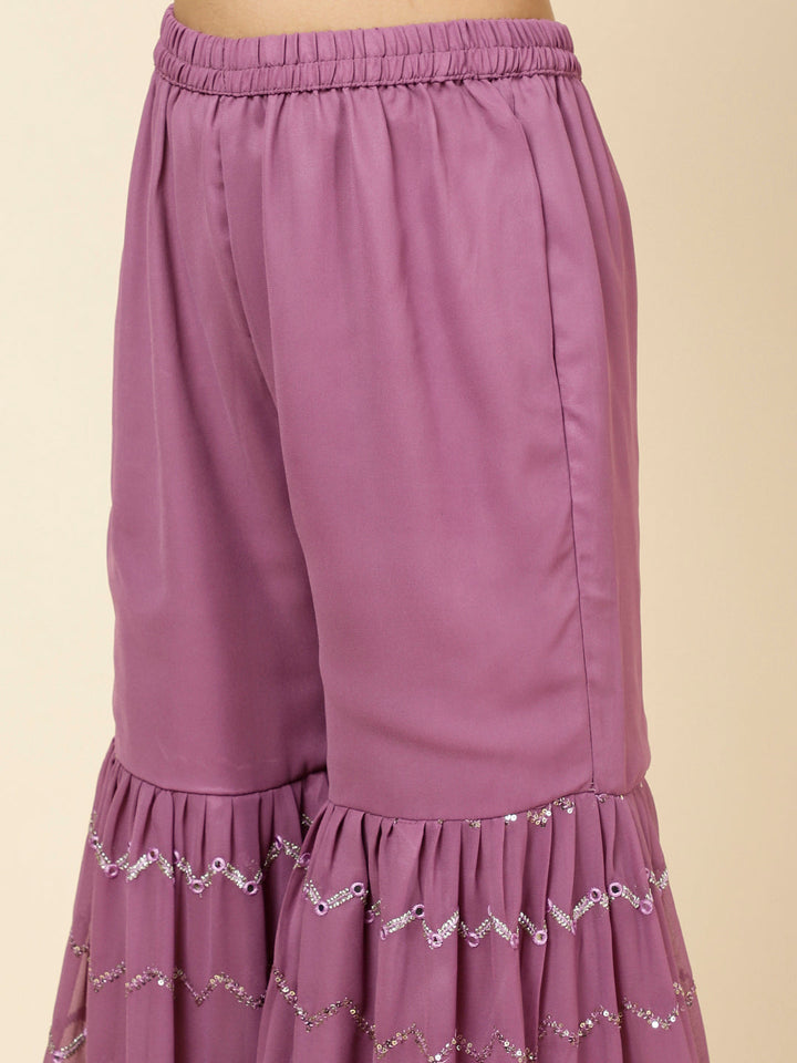 Embroidered Georgette Kurta With Garara &amp; Dupatta
