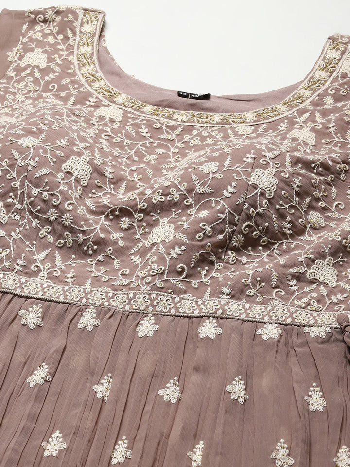 Resham Embroidered Booti Georgette Kurta With Palazzo &amp; Dupatta