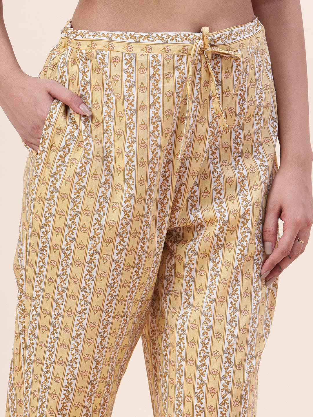 Floral Printed Cotton Kurta With Pants &amp; Dupatta