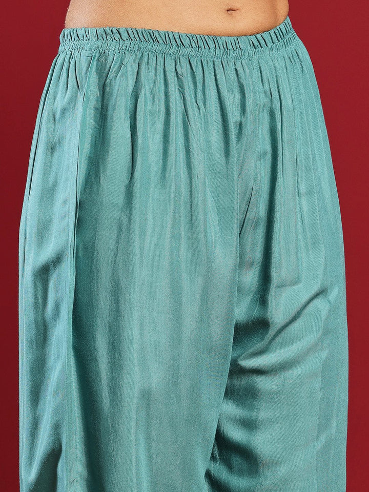 Embroidered Cotton Kurta With Pant &amp; Dupatta