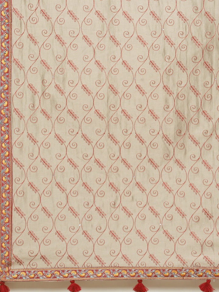 Resham Booti Cotton Kurta With Pant &amp; Dupatta