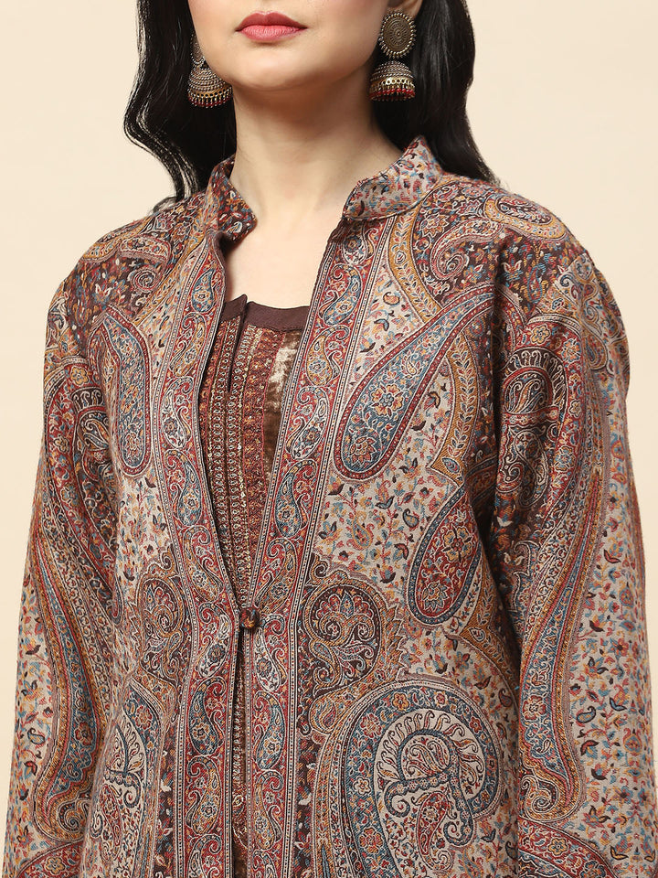 Resham Jaal Woven Pashmina Kurta With Pants &amp; Jacket