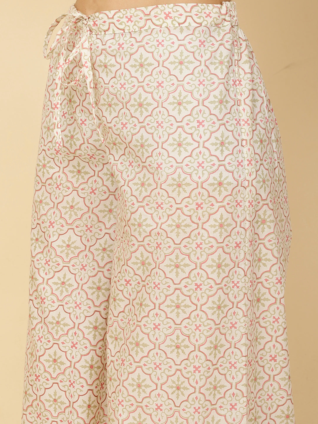 Block Printed Cotton Kurta With Palazzo &amp; Dupatta