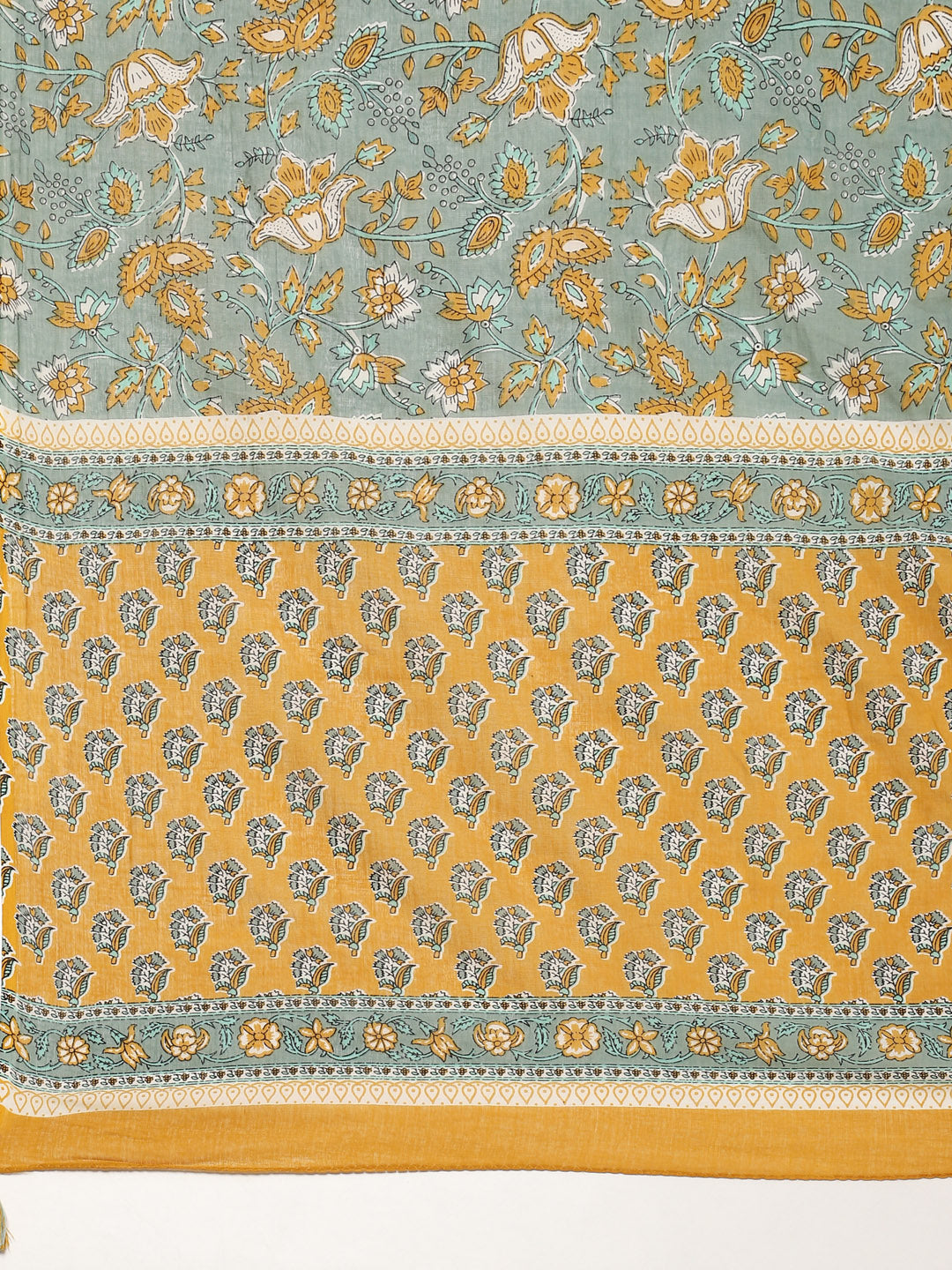 Block Printed Cotton Kurta With Pants &amp; Dupatta