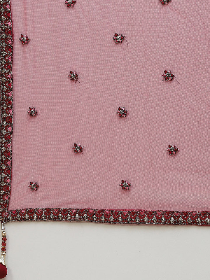 Resham Embroidered Georgette Choli With Lehenga &amp; Net Dupatta