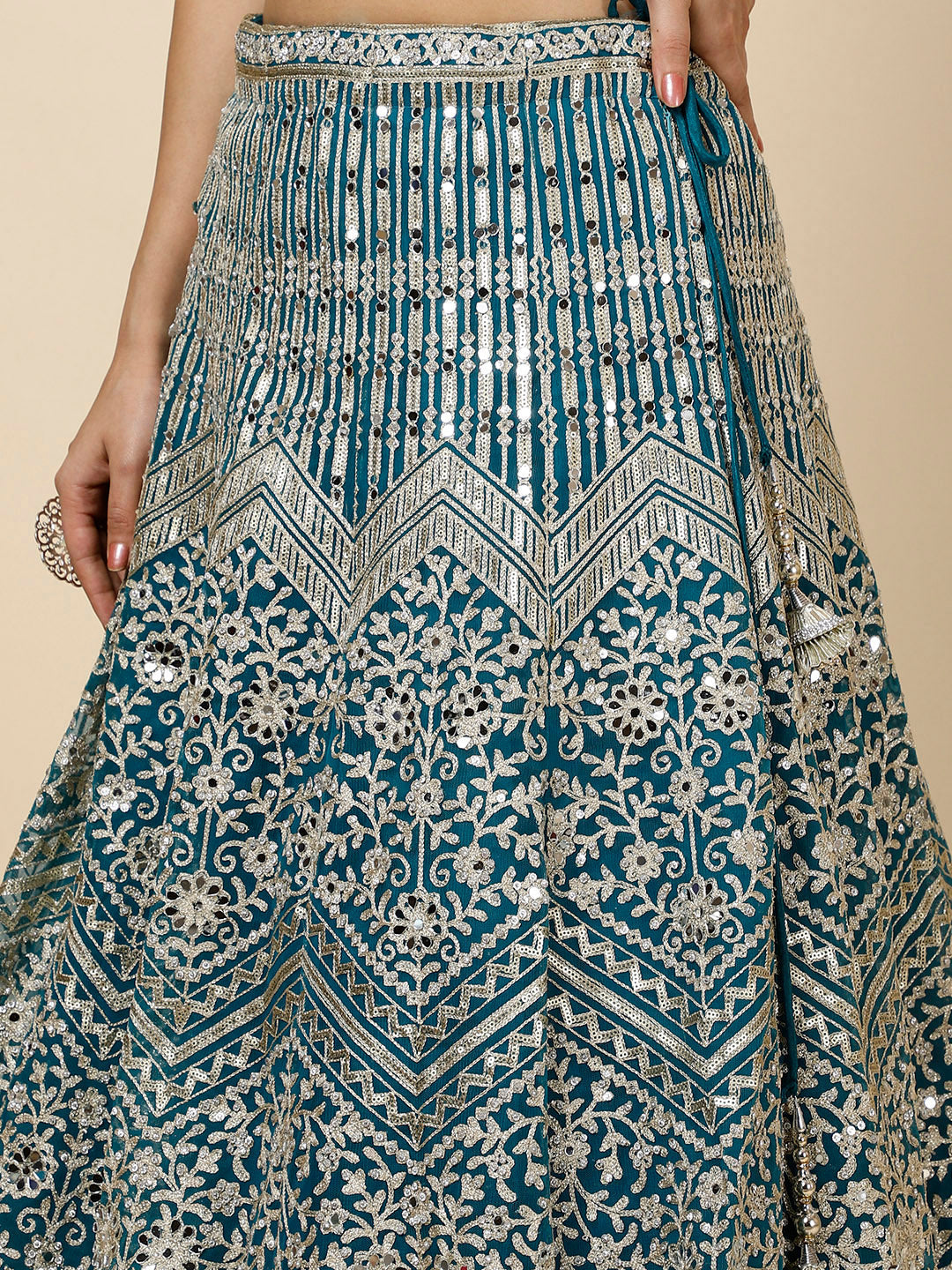 Zari Embroidered Net Choli With Lehenga & Dupatta