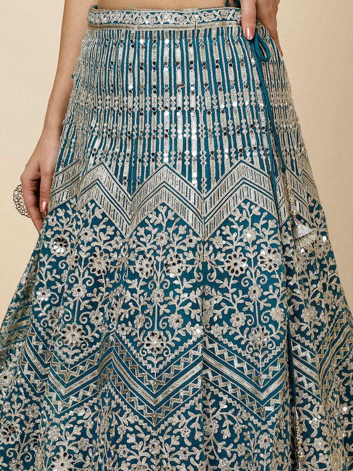 Zari Embroidered Net Choli With Lehenga &amp; Dupatta