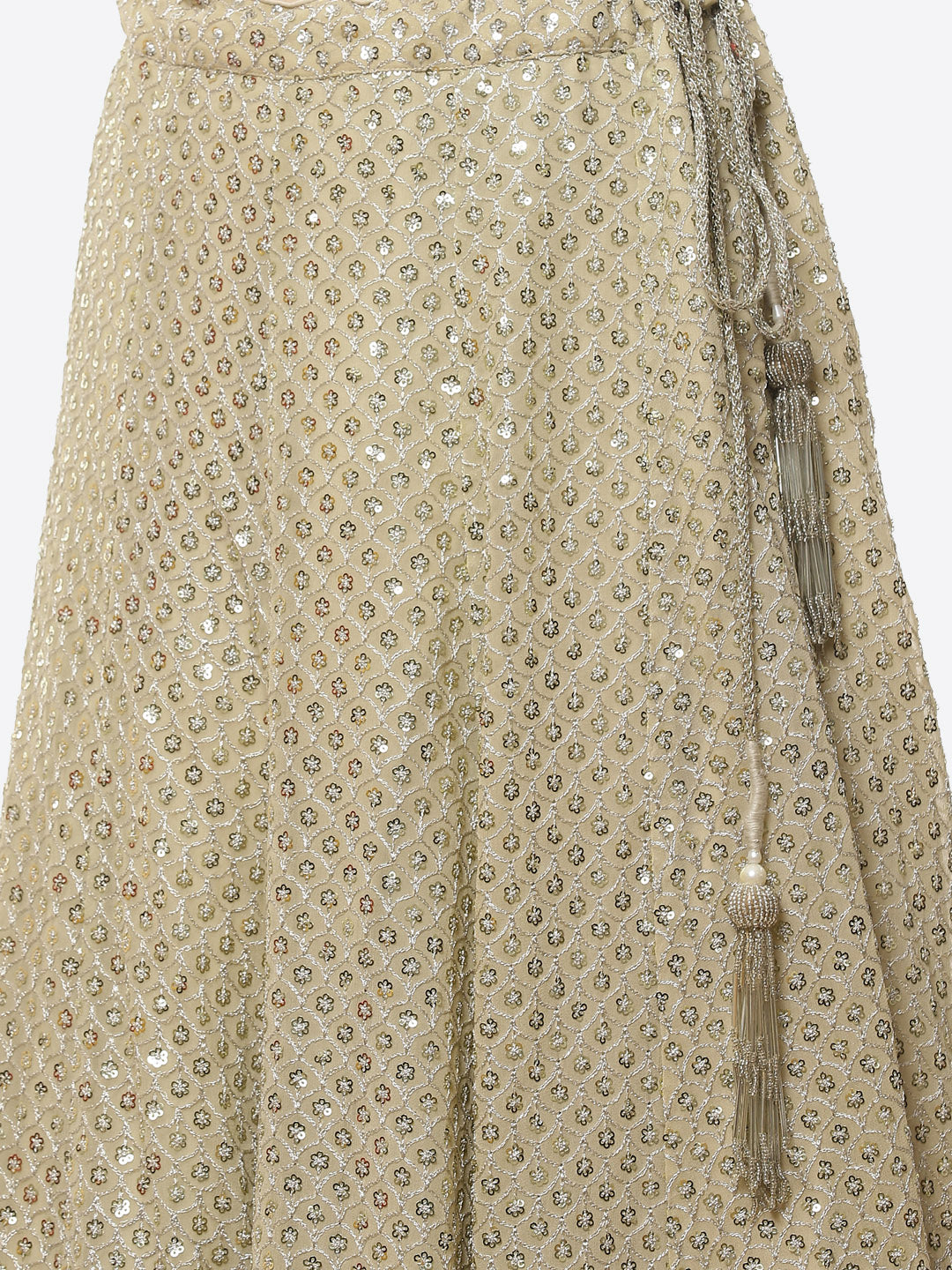 Embroidered Georgette Anarkali Kurti With Lehenga And Net Dupatta