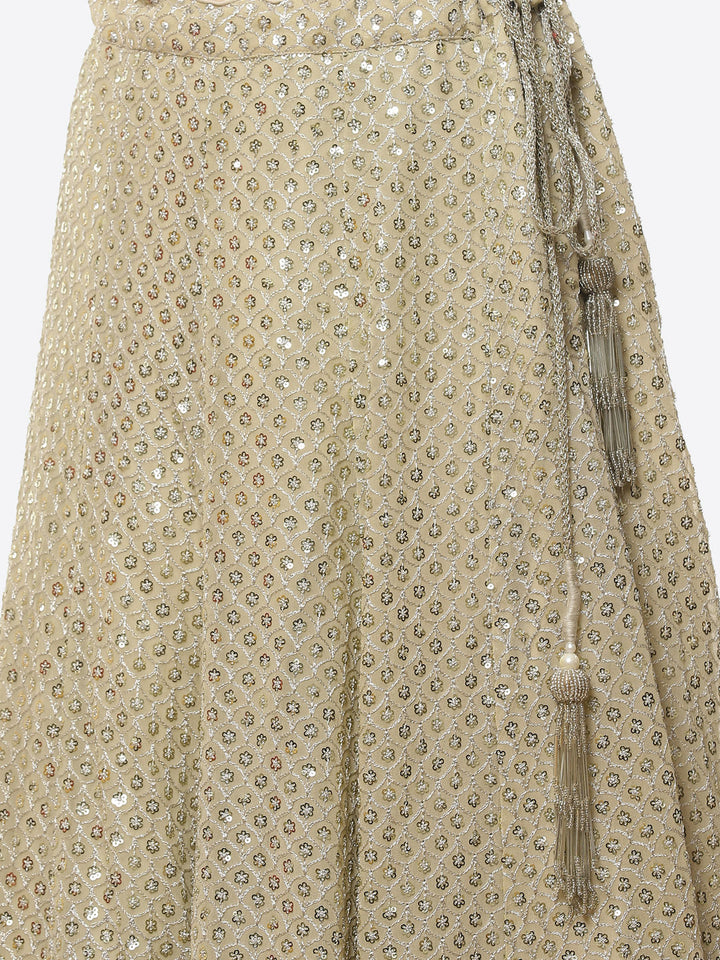 Embroidered Georgette Anarkali Kurti With Lehenga And Net Dupatta