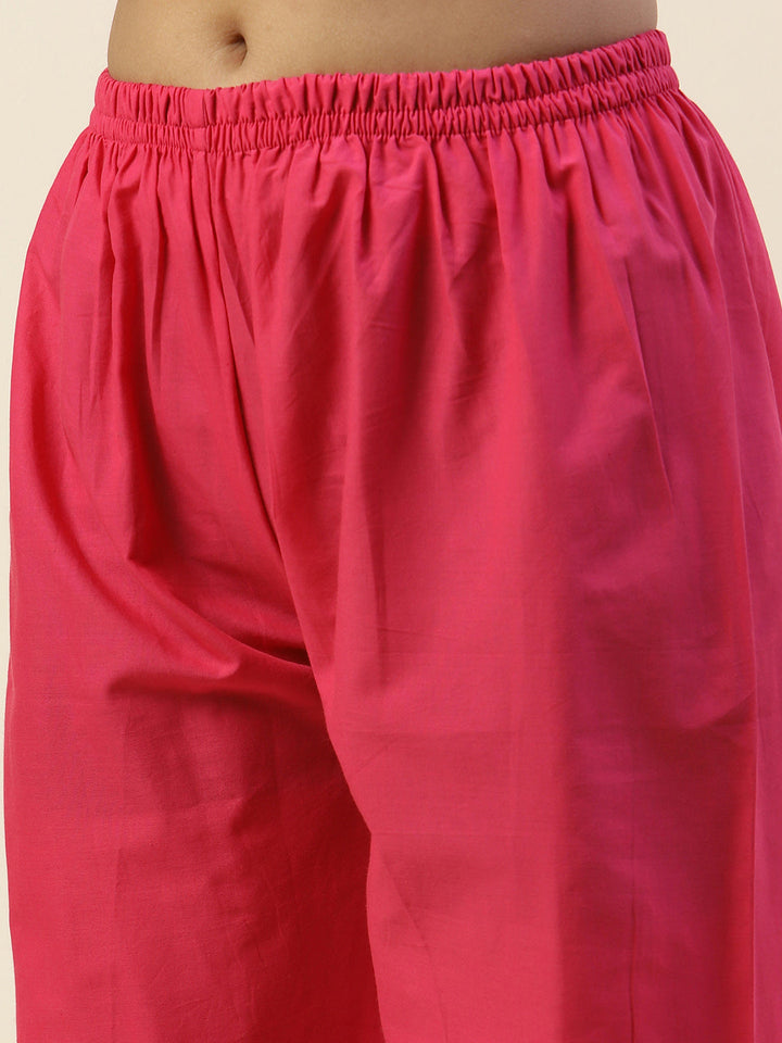 Printed &amp; Yoke Embroidered Chanderi Kurta With Pants