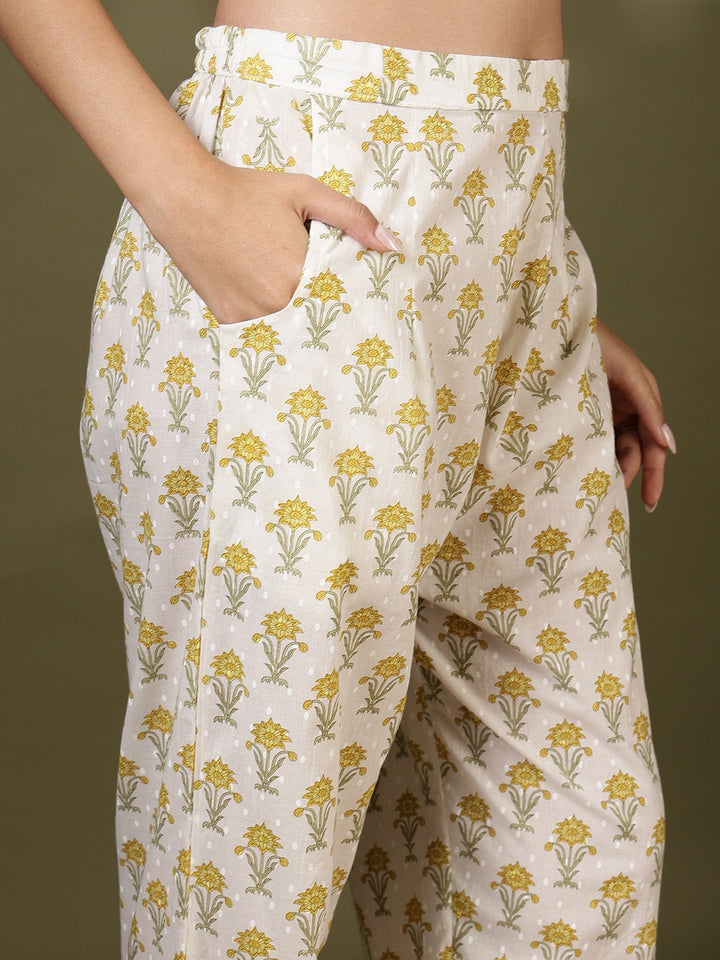 Printed Cotton Blend Kurta With Pant &amp; Dupatta