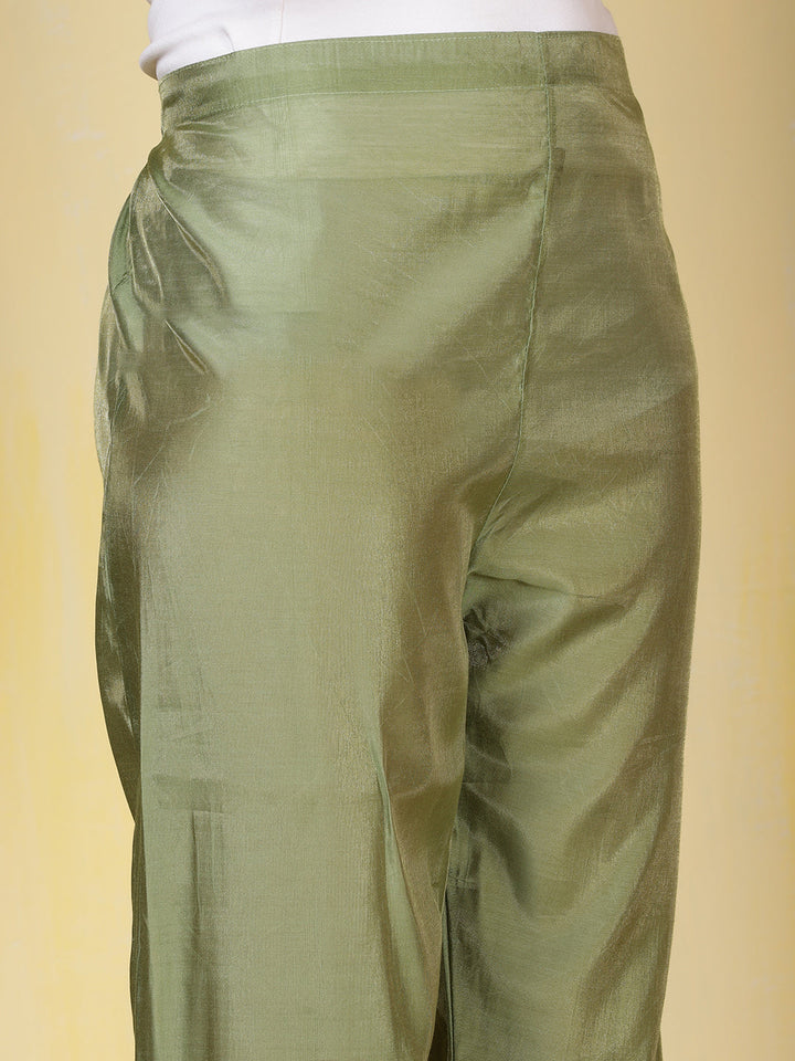 Neck Zari Embroidered Chanderi Kurta With Pants &amp; Dupatta