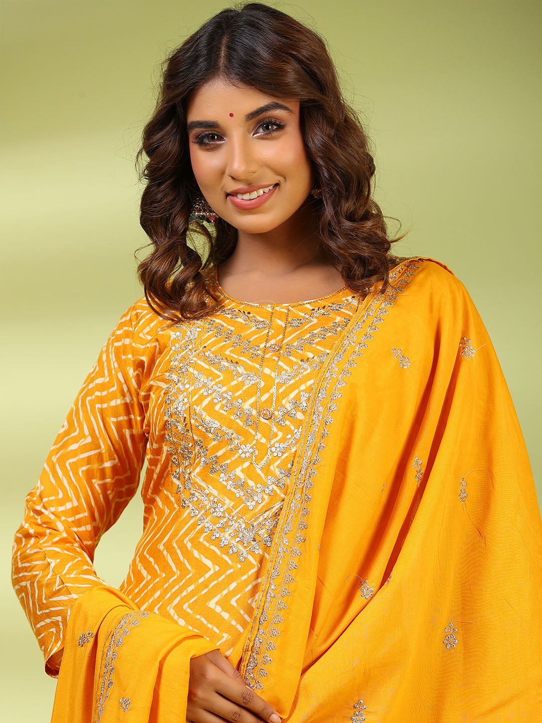 Printed Muslin Kurta With Pants & Dupatta