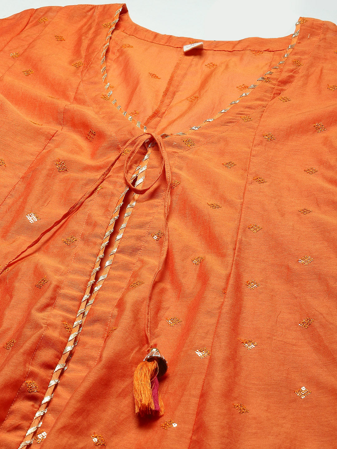 Embroidered Chanderi Kurta With Cape & Pants