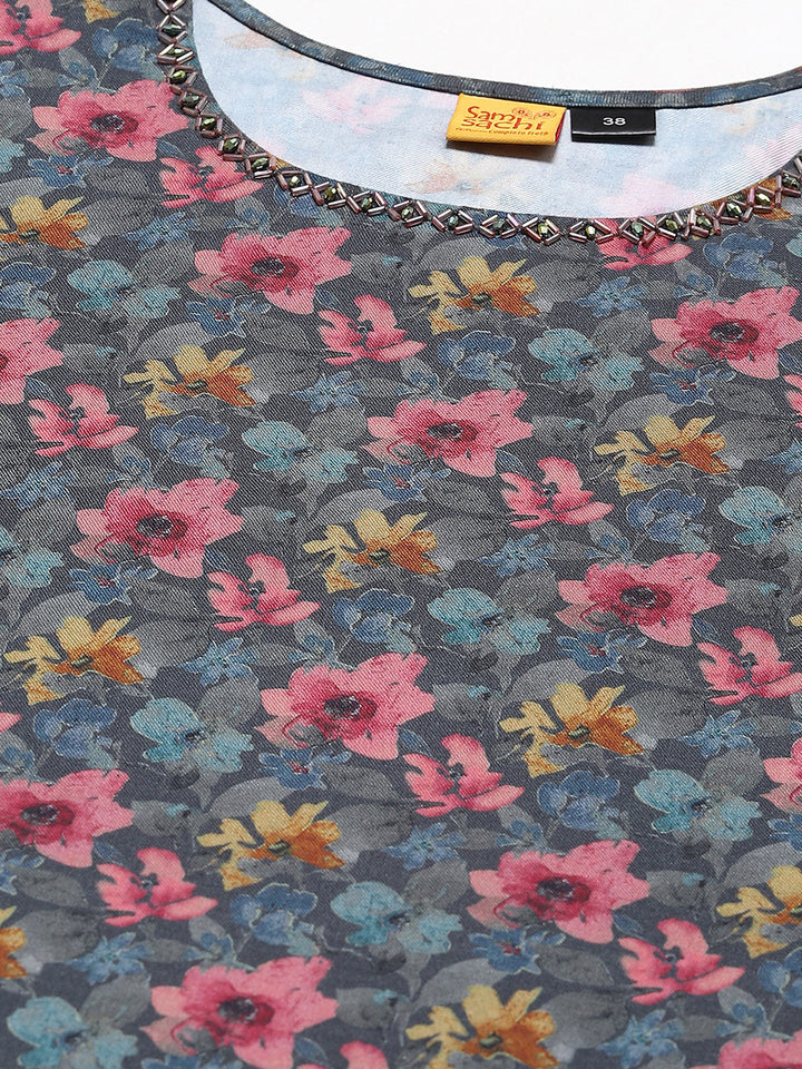 Floral Printed Pashmina Kurta With Pants