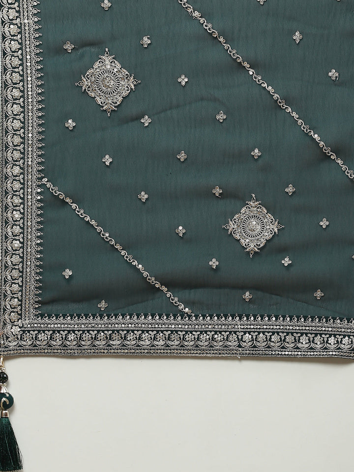 Resham Zari Embroidered Handloom Kurta With Palazzo &amp; Dupatta