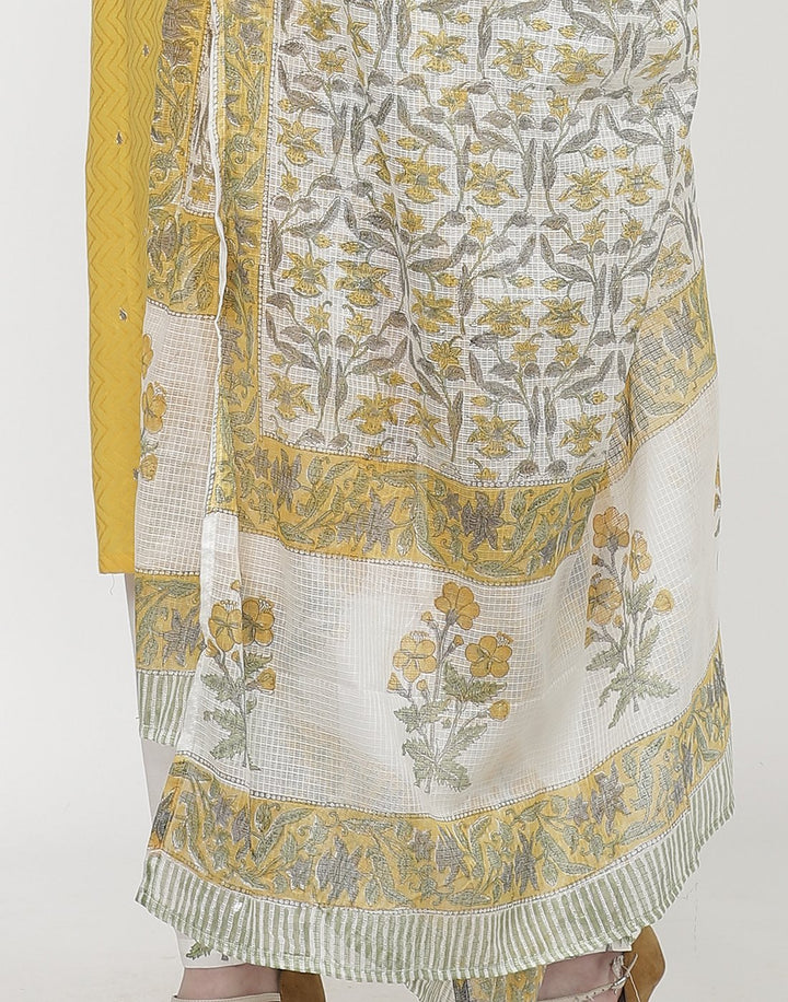 Yellow White Cotton Salwar Kameez