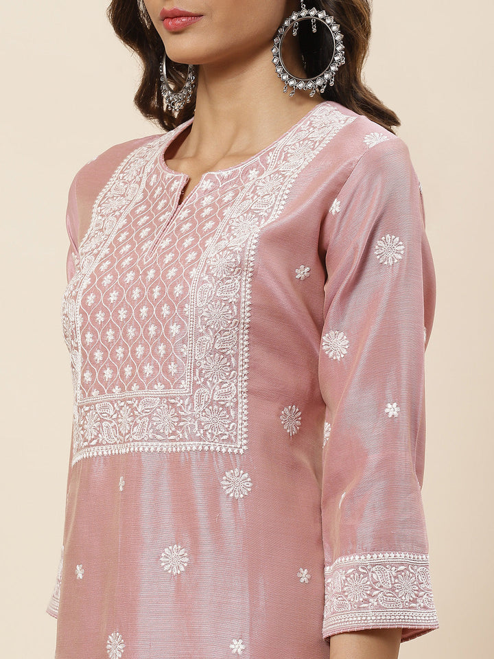 Embroidered Chanderi Kurta With Pants