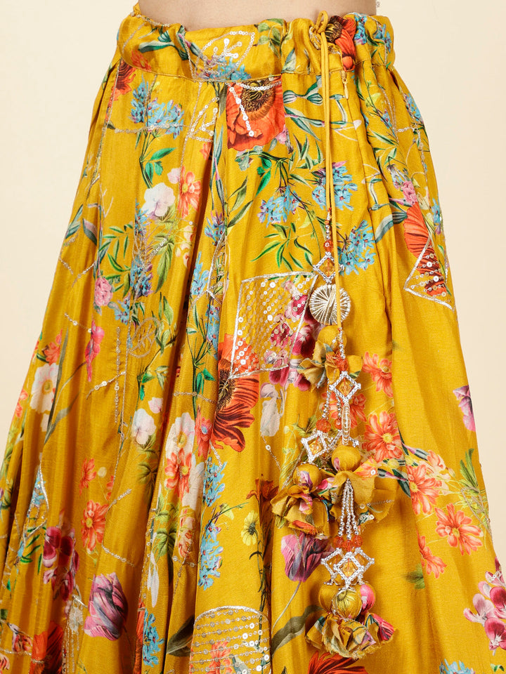 Floral Printed Crepe Choli With Lehenga &amp; Dupatta