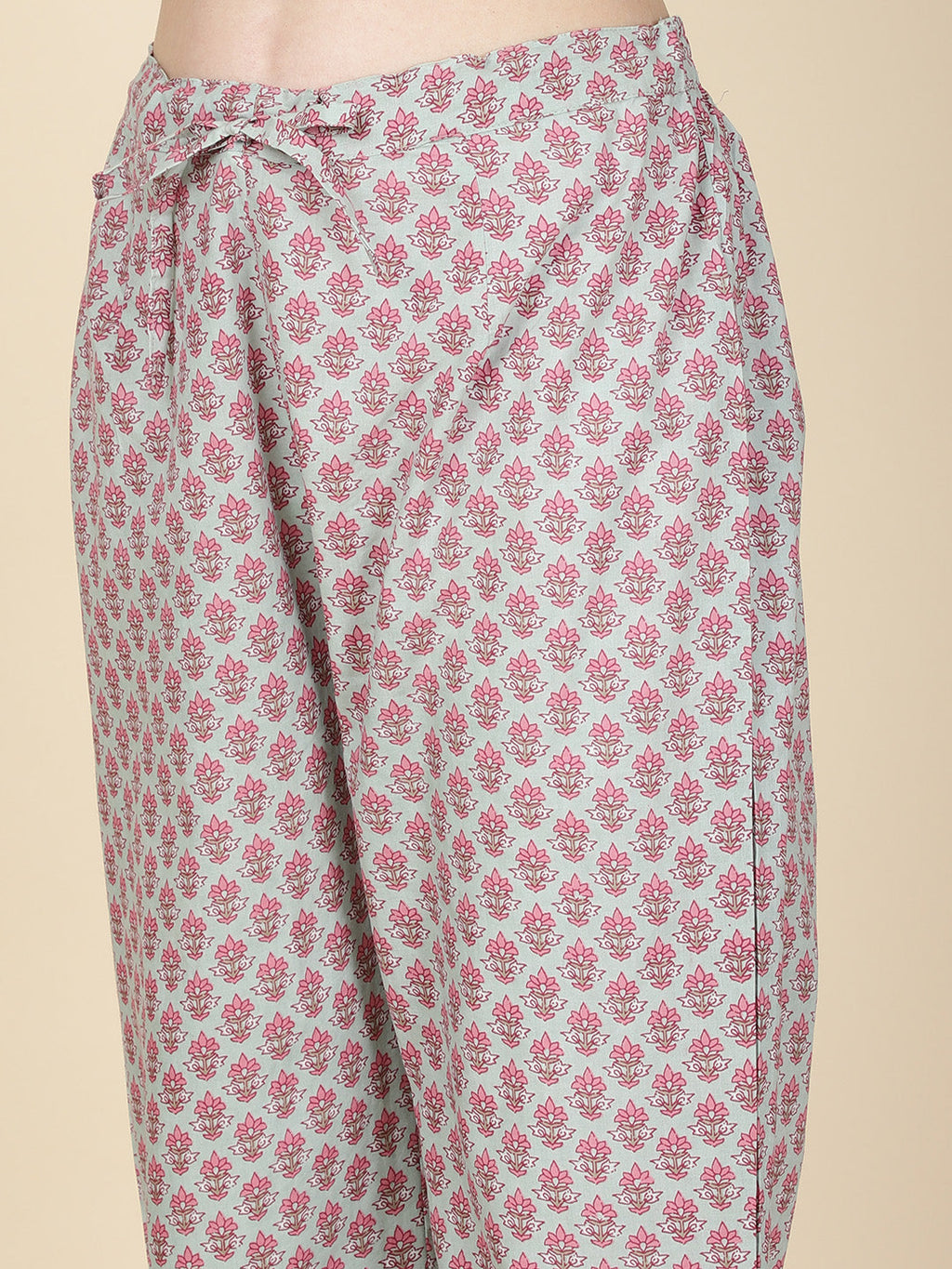 Floral Printed Cotton Kurta With Pants & Dupatta