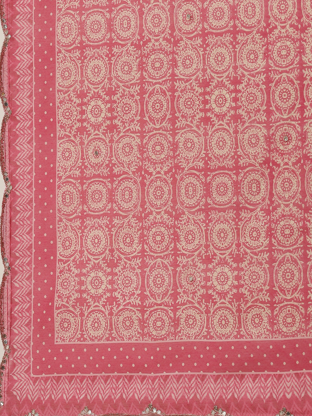 Zari Neck Embroidered Chanderi Kurta With Pants &amp; Dupatta