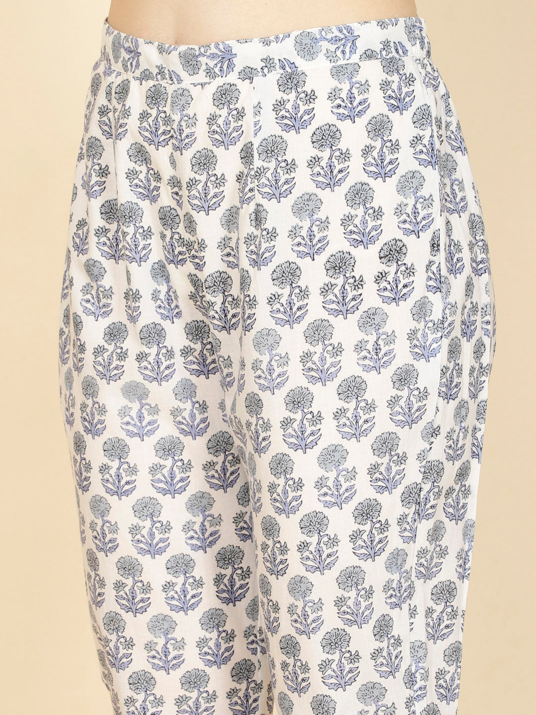 Floral Printed Cotton Kurta With Pants &amp; Dupatta