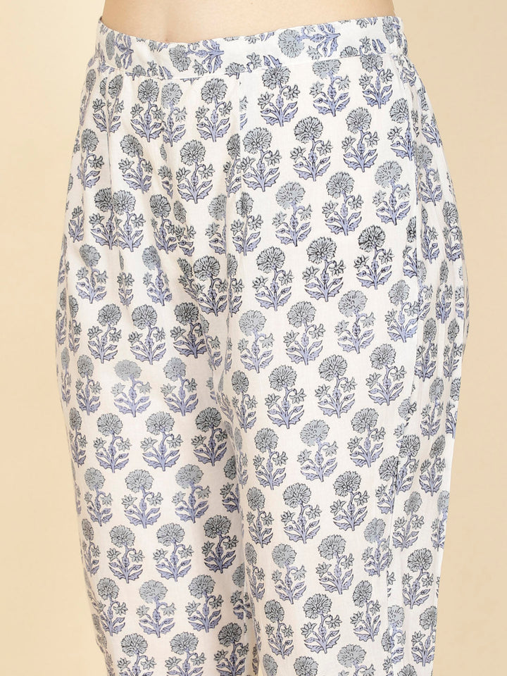 Floral Printed Cotton Kurta With Pants &amp; Dupatta