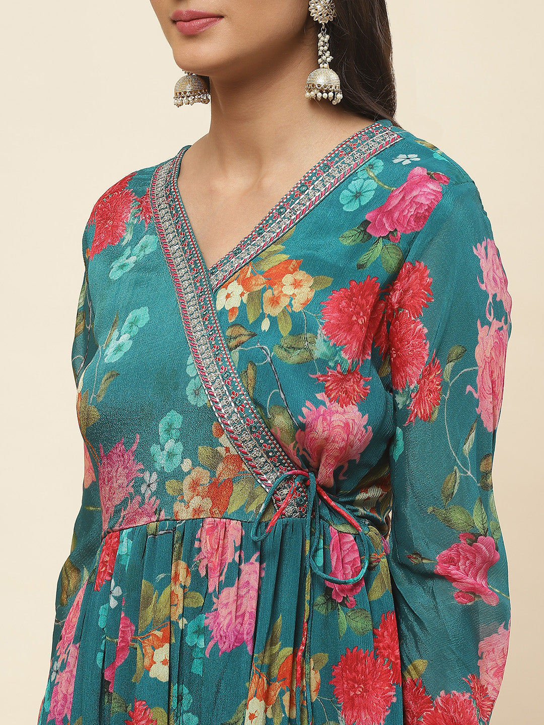 Floral Printed Chiffon Kurta With Pants &amp; Dupatta