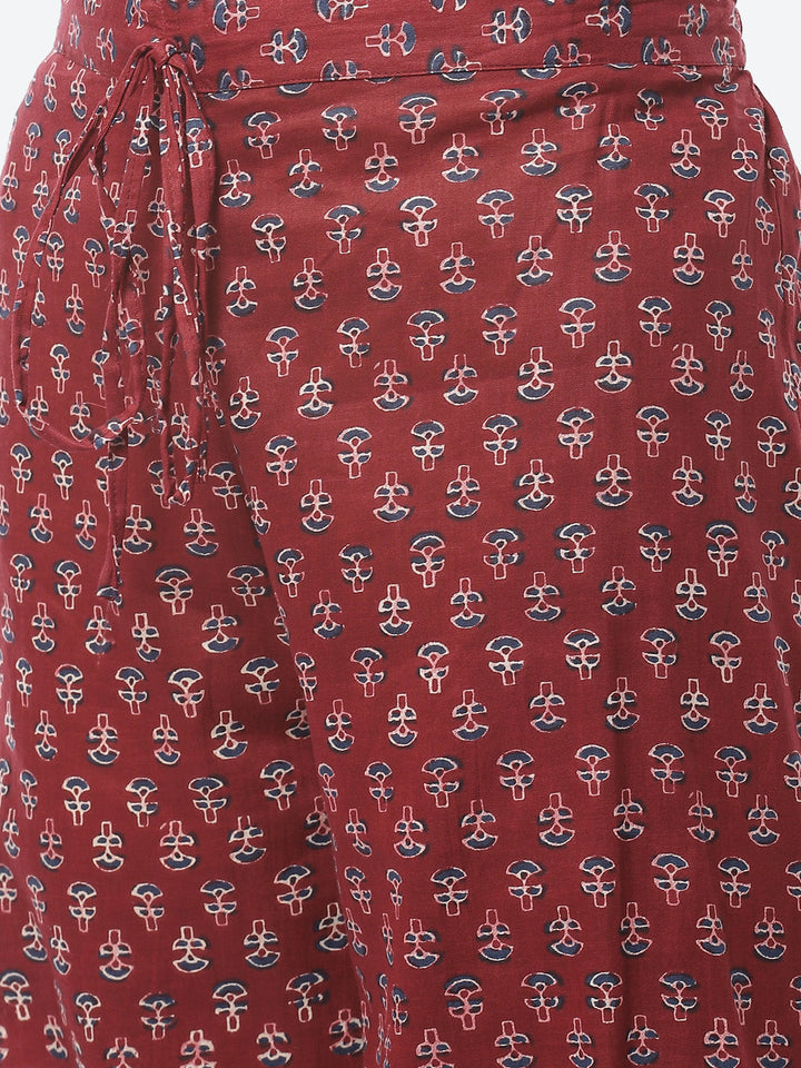 Printed Zari Neck Cotton Kurti With Afghani Pant