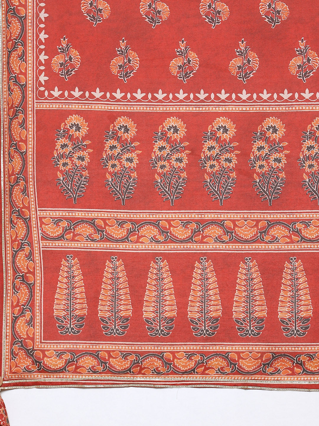 Gota Neck Printed Cotton Kurta With Garara &amp; Dupatta