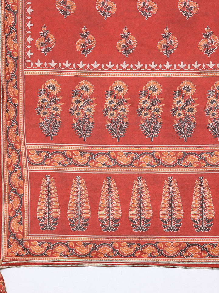 Gota Neck Printed Cotton Kurta With Garara &amp; Dupatta