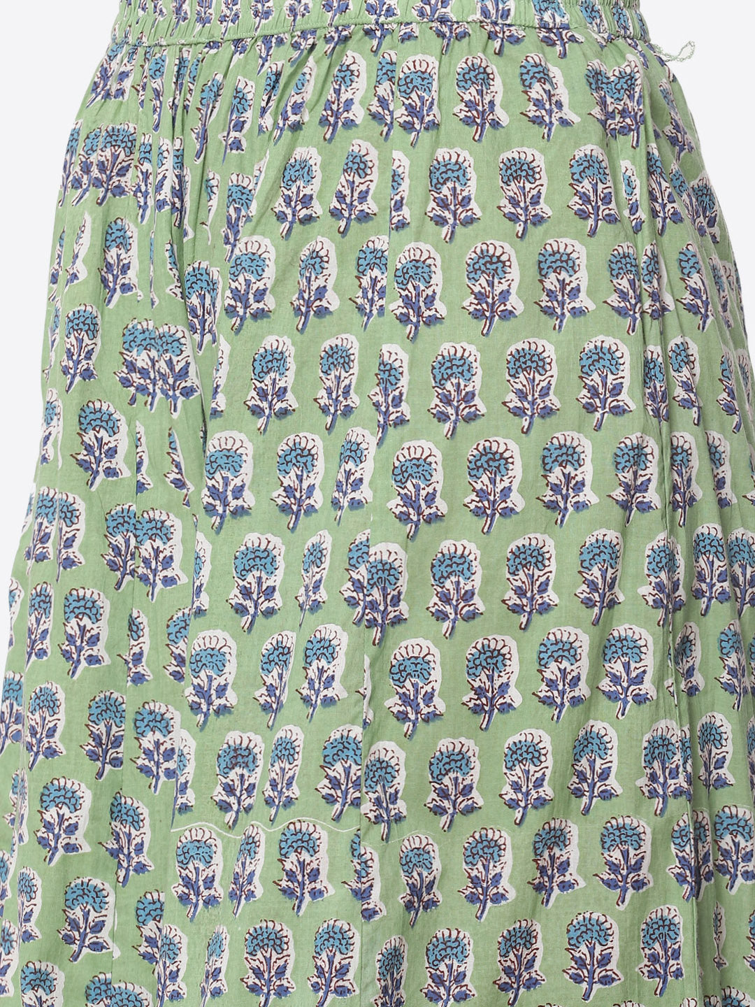 Block Printed Cotton Anarkali Kurti With Palazzo And Printed Dupatta