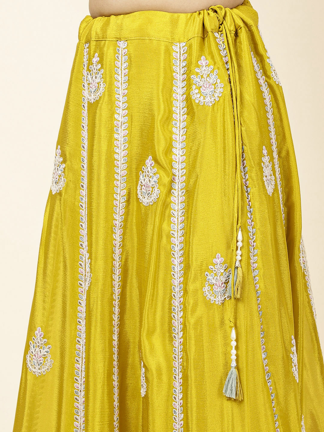 Embroidered Crepe Kurta With Lehenga &amp; Dupatta