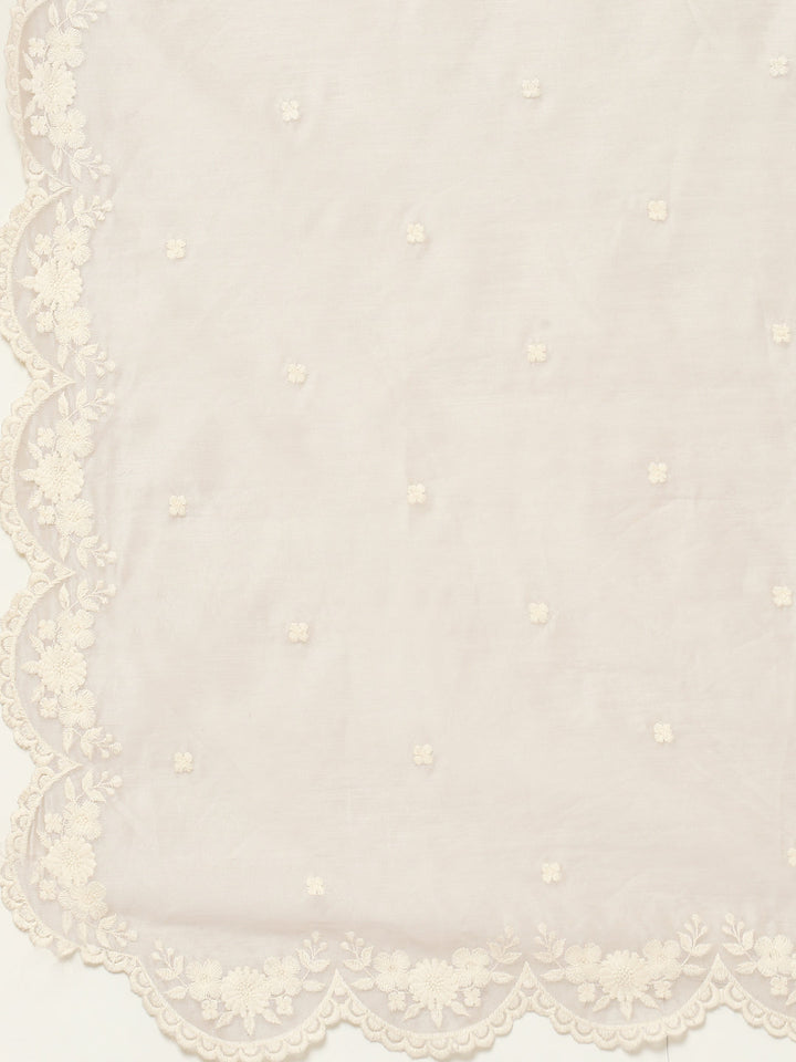 Resham Booti Cotton Kurta With Pant &amp; Dupatta