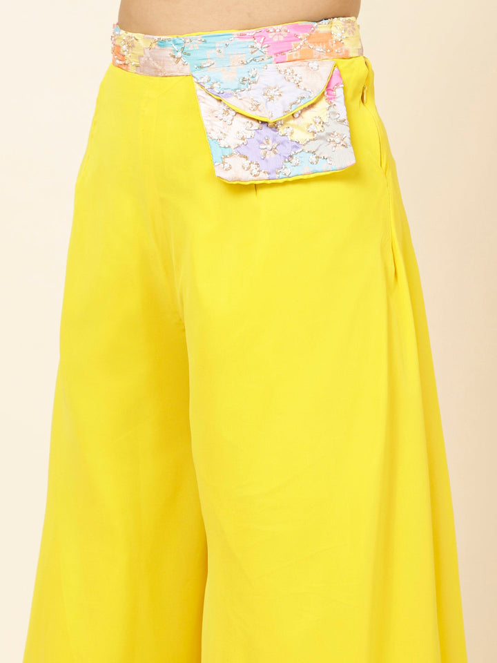 Neck Embroidered Georgette Crop Top With Palazzo &amp; Dupatta