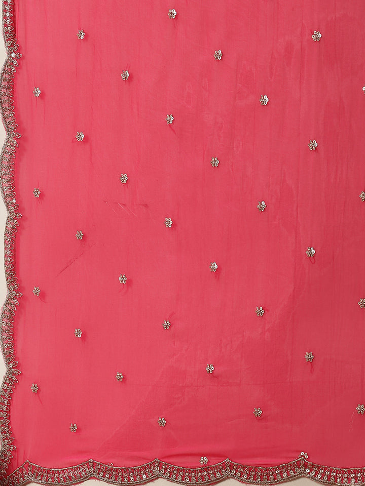 Sequin Embroidered Georgette Kurta With Sharara &amp; Dupatta
