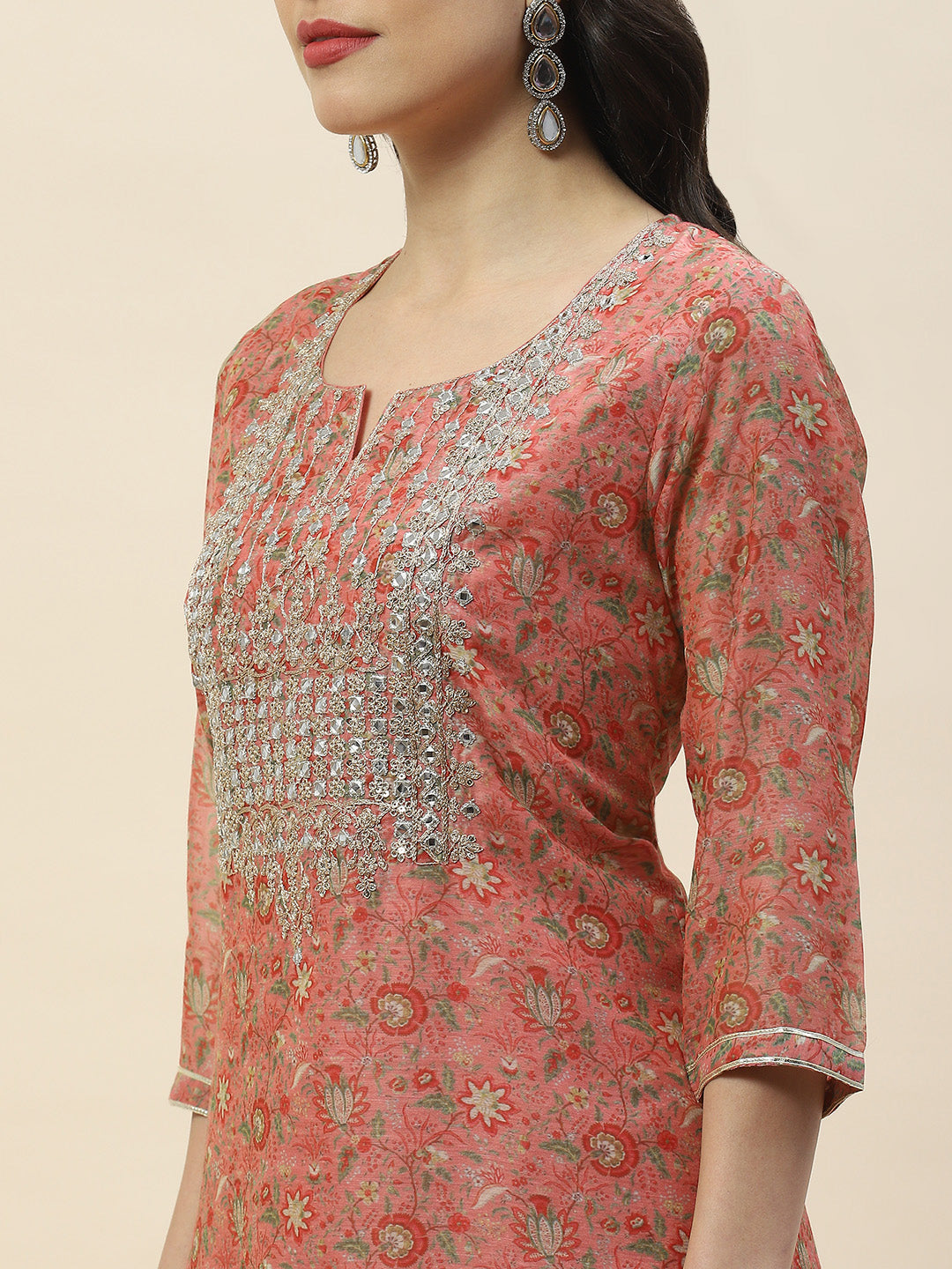Printed Chanderi Kurta With Pants