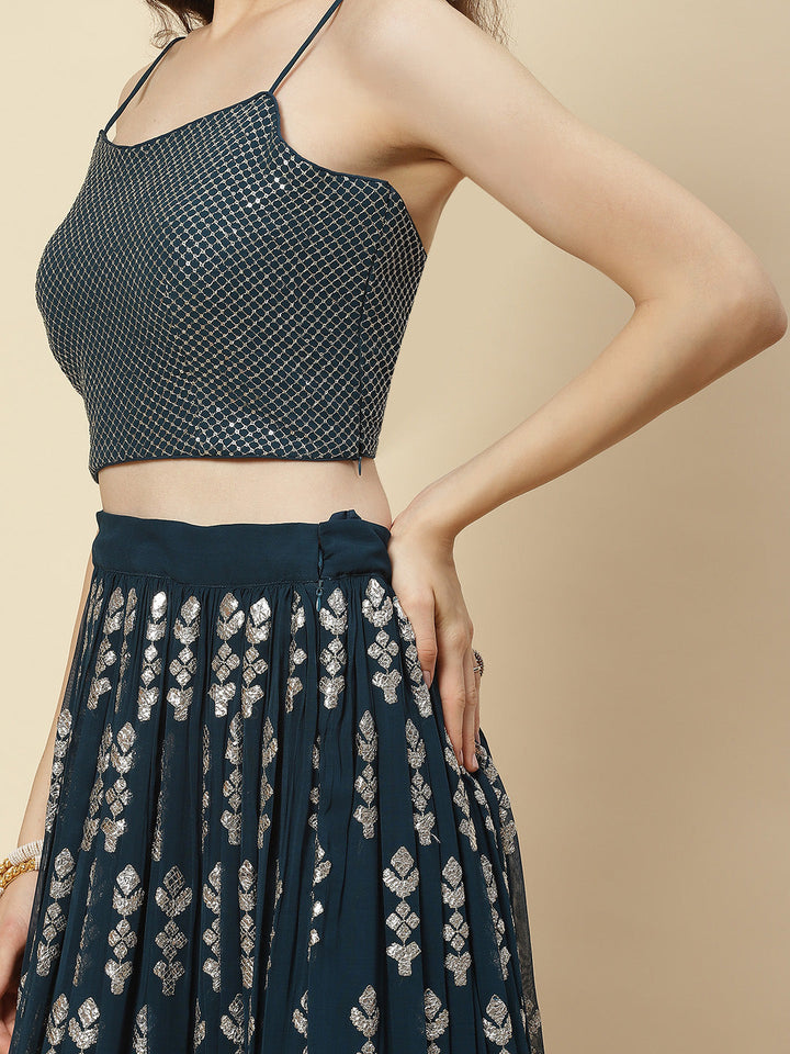 Gota Embroidered Georgette Choli Jacket With Lehenga &amp; Net Dupatta