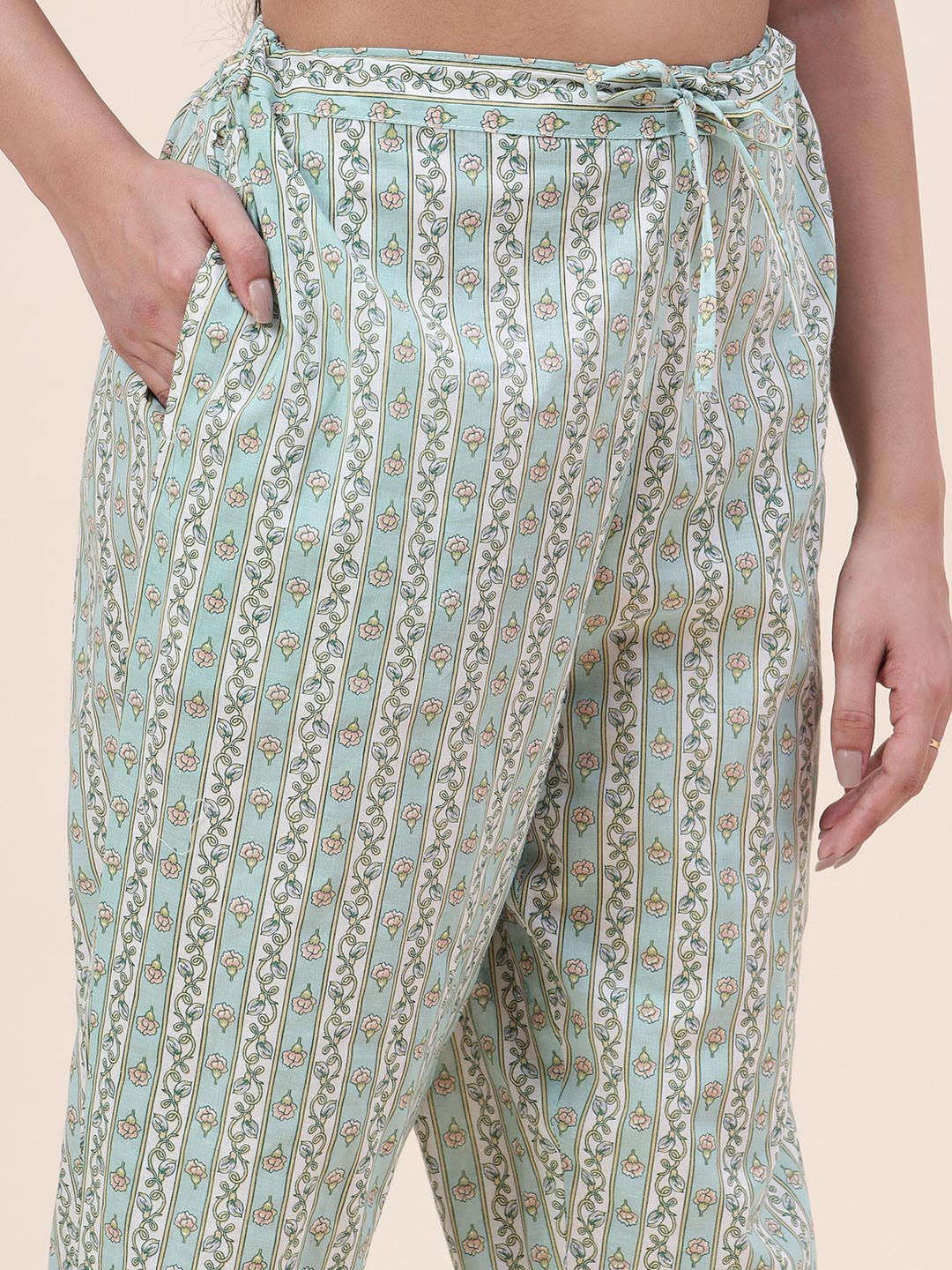 Floral Printed Cotton Kurta With Pants &amp; Dupatta