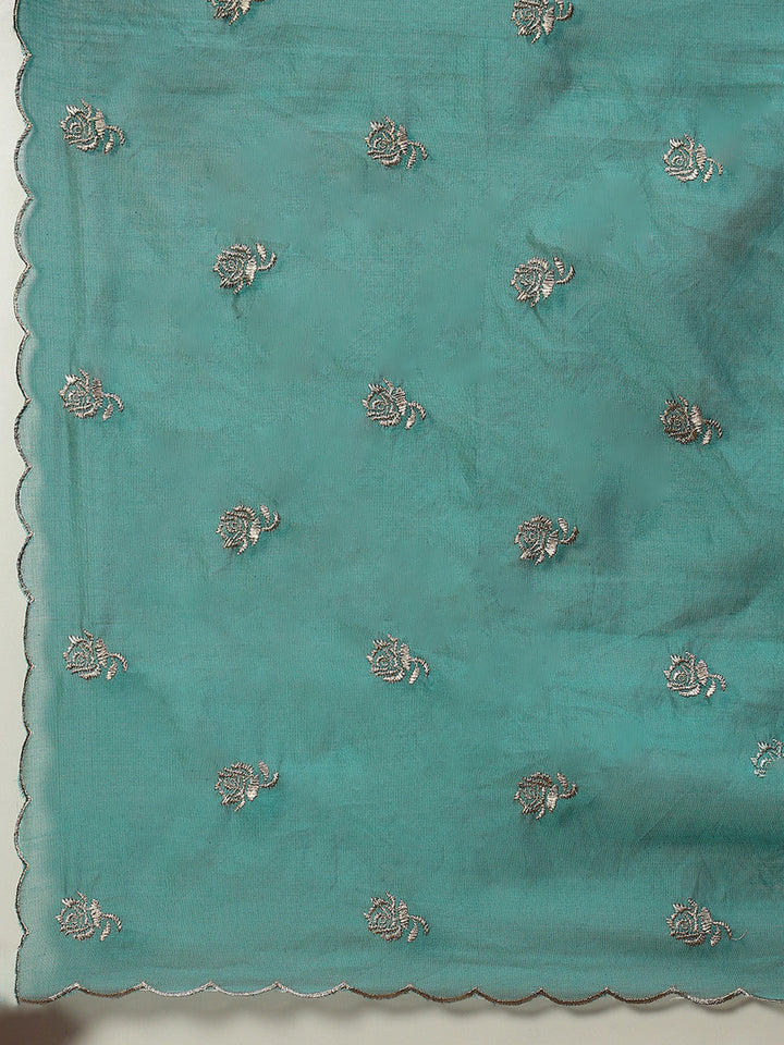 Zari Booti Cotton Kurta With Pants &amp; Dupatta