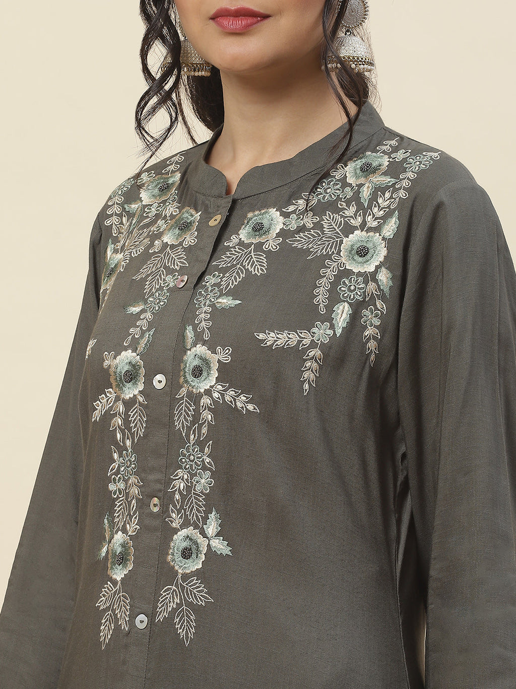 Neck Embroidered Cotton Kurta